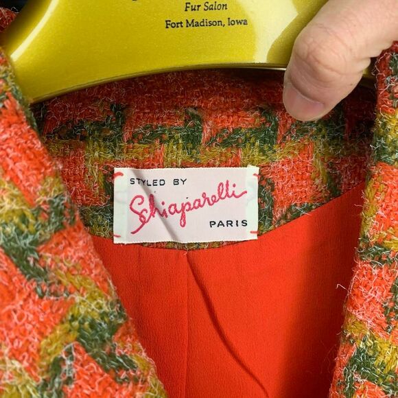 VTG Schiaparelli Paris Orange Green Jacket Coat Boxy Fit Glam Glamour Preppy - Picture 3 of 5